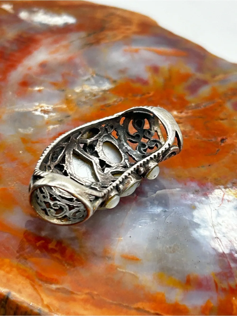 Vintage Sterling Silver Mother of Pearl Shell Pendant